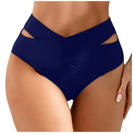 Jdkau Womens Bikini Bottoms High Waisted Bikini Bottoms Sexy V Cut Bathing Suit Bottom Hollow Out High Leg Bikini BottomsNavy L