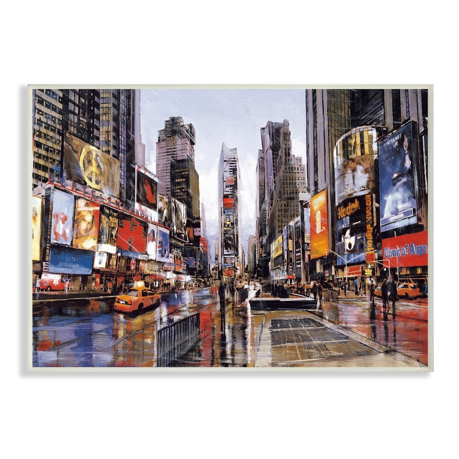 The Stupell Home Decor Collection Times Square Crowds on a Rainy Day Painting Oversized Wall Plaque Art, 12.5 x 0.5 x 18.5