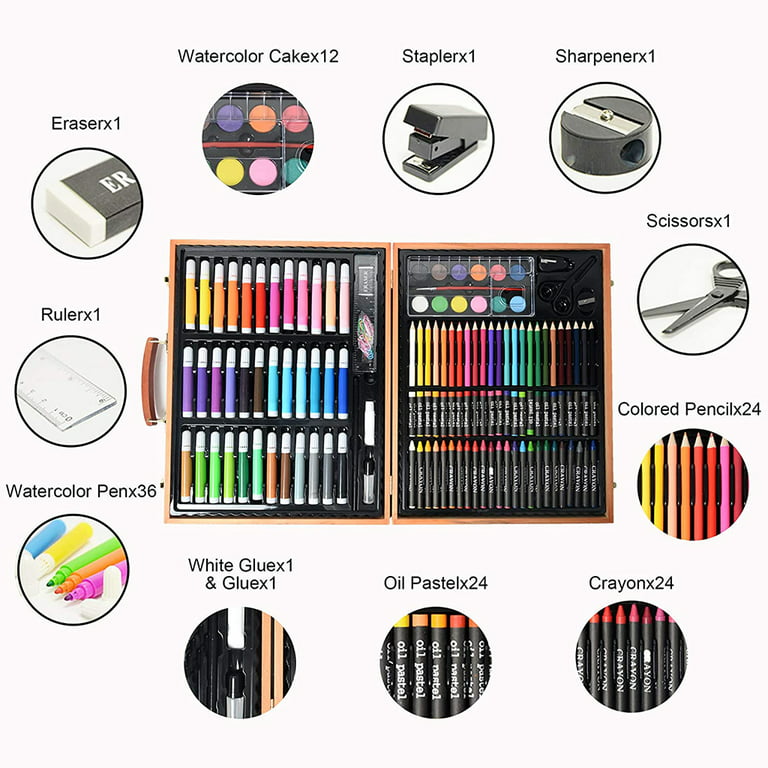 150 Pieces Kids Deluxe Artist Drawing Painting Set Portable Wooden