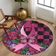 thumbnail image 2 of Round Rugs 8Ft, Pink Ribbons Round Area Rug Washable Indoor Throw Carpet, Butterfly Graffiti Flowers Vintage Buffalo Plaid Large Non Slip Circle Rug for Kids Room RV Home Decor Aesthetic, 2 of 8