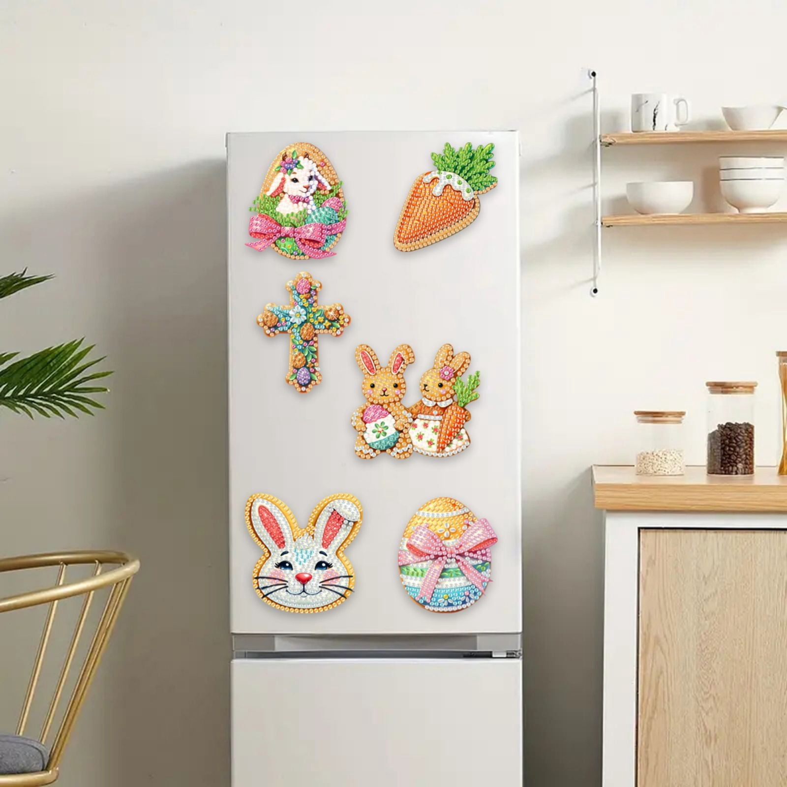 FLOPESN 6Pcs Holiday DIY Diamond Art Painting Refrigerator Magnet,Creative Design Easter St. Patrick's Day Acrylic Home Decors-Cookies