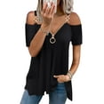 thumbnail image 2 of DYMADE Womens V Neck Zipper Tops Cold Shoulder Short Sleeve Tunic Tee Shirts Blouse, 2 of 3
