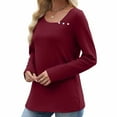 thumbnail image 6 of Plus Size Tops for Women Printed V-Neck Long Sleeve Casual T-shirt Button Tops Womens Tops Wine XXXL, 6 of 6