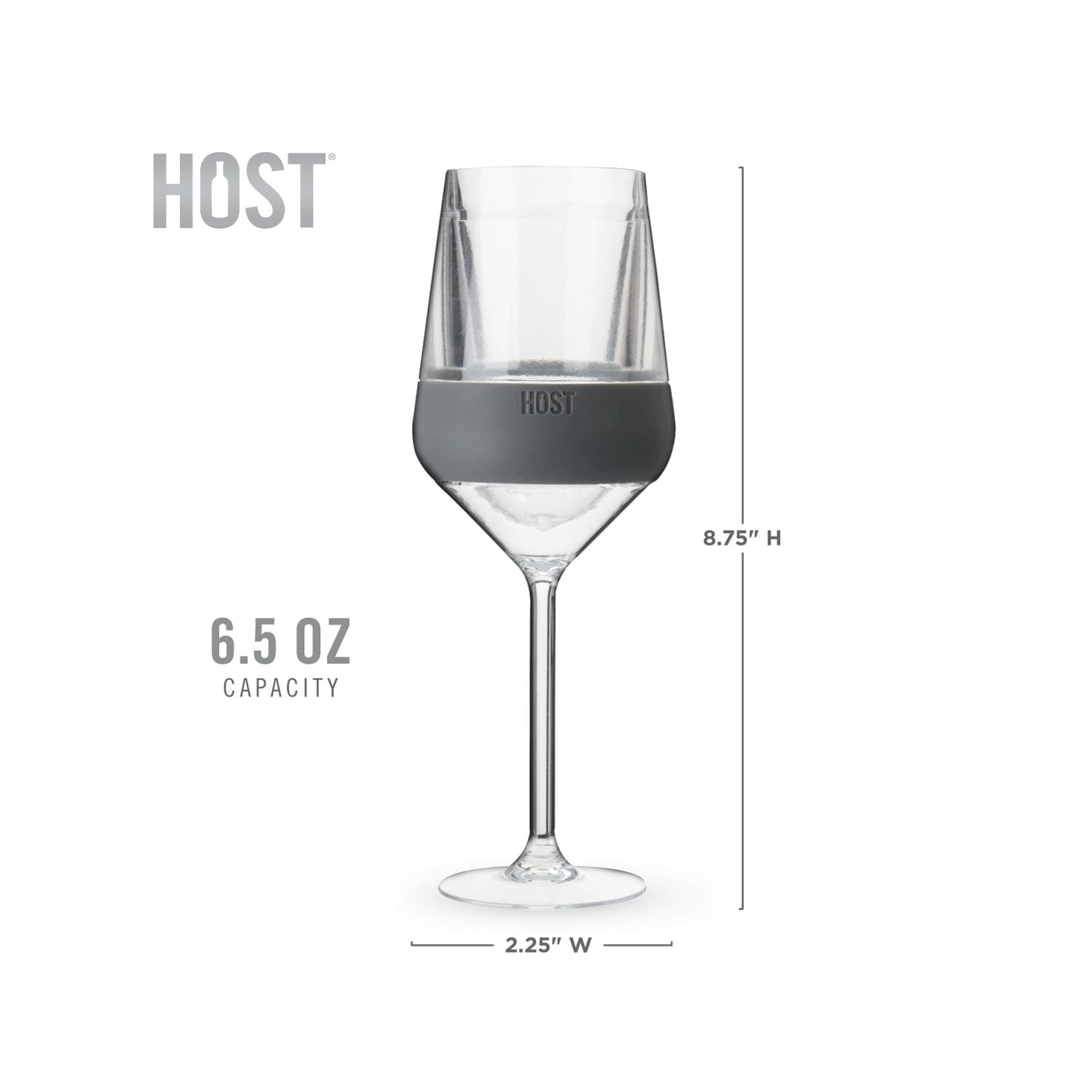 Host Wine Freeze Double Walled Stemmed Wine Glasses, 6.5oz Set of 2, Gray