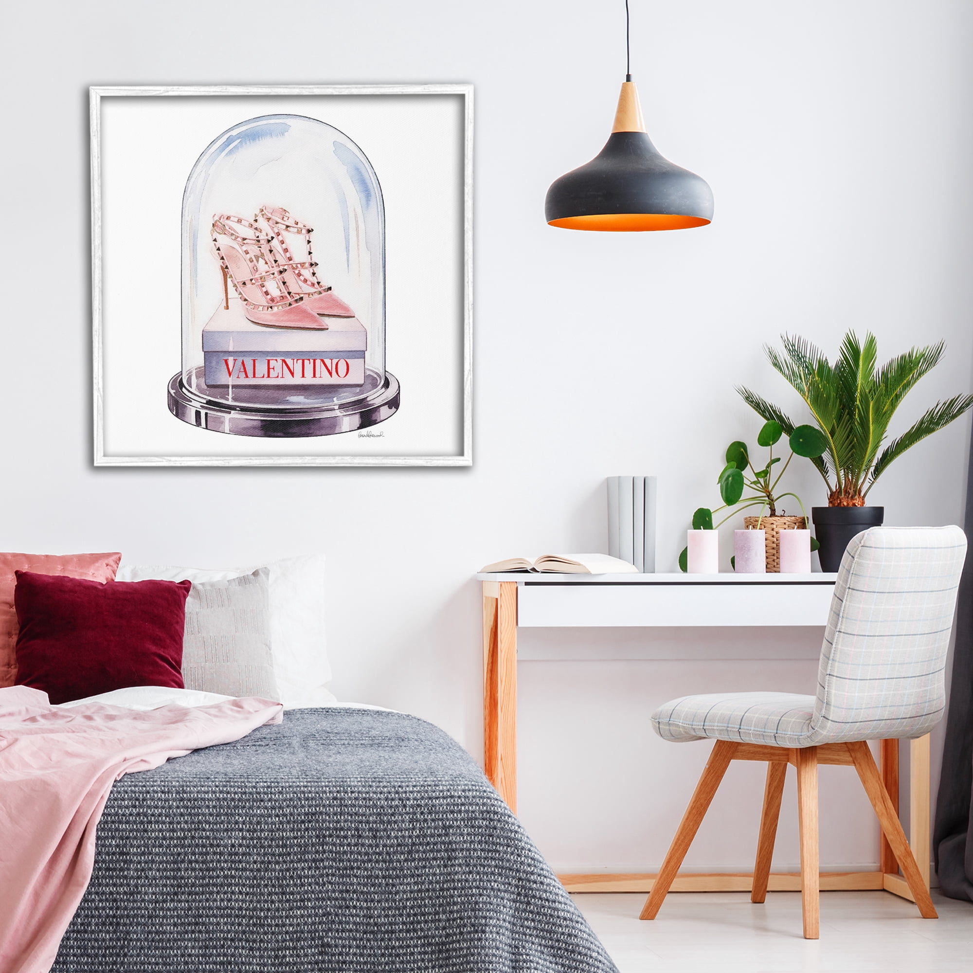 Stupell Industries Pink Heels in Bell Jar White Framed Giclee Art, design by Amanda Greenwood