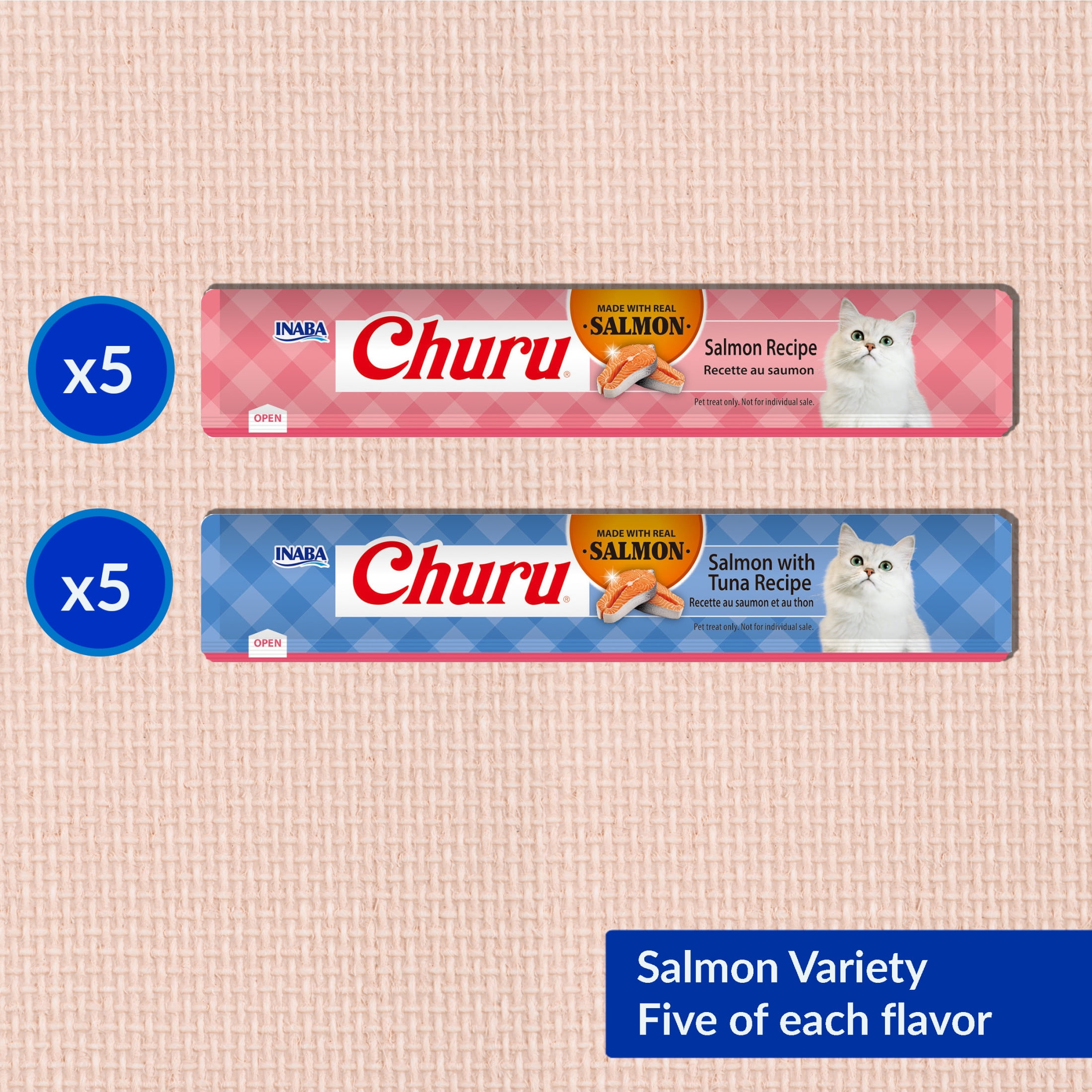 Inaba Salmon Churu Creamy, Lickable Purée Cat Treat, 0.5 oz Tube, 10 Tubes, Salmon Variety