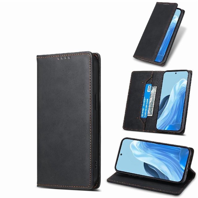 RFID Blocking Wallet Case for Samsung Galaxy M35 Multifunctional Flip Cover with Card Slots & Cash Pocket, Magnetic Closure, TPU Bumper & Kickstand Stand Black
