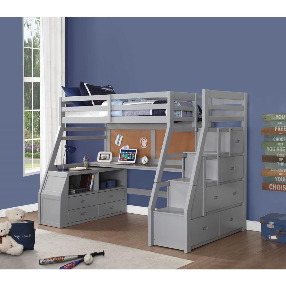 HomeRoots Uptown Pine Wood Loft Bed, Full, Gray - image 2 of 4