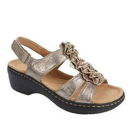 LoyisViDion Women Shoes Clearance Women S Summer Solid Color Hollow Out Wedge Fish Mouth Flowers Women S Sandals Special offers Gold 6
