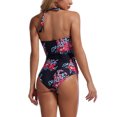 thumbnail image 3 of Traje de baño de una pieza con escote halter y flores rojas, sin espalda y fruncido en la cintura para fiestas en la piscina, talla M, 3 of 7