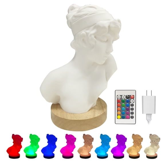 BSOD Sappho Bust Lamp, RGB Table Lamp with Remote Dimmable Color Changing Lamps by Greek Statue, USB Small Night Light