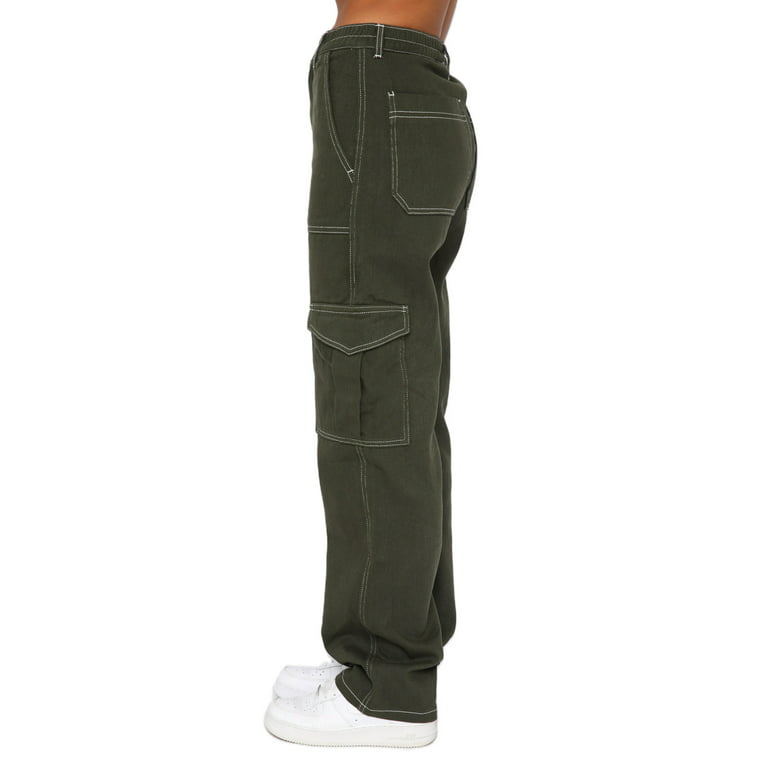 Gwiyeopda High Waist Cargo Pants for Women Straight Leg Cargo Trousers with  Pockets 