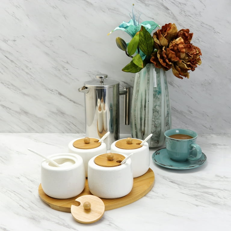 Elama Ceramic Spice, Jam and Salsa Jars with Bamboo Lids & Serving