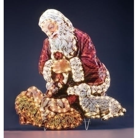 48 Lighted Kneeling Santa With Baby Holographic 48 Lighted Kneeling Santa With Baby Holographic Yard Art
