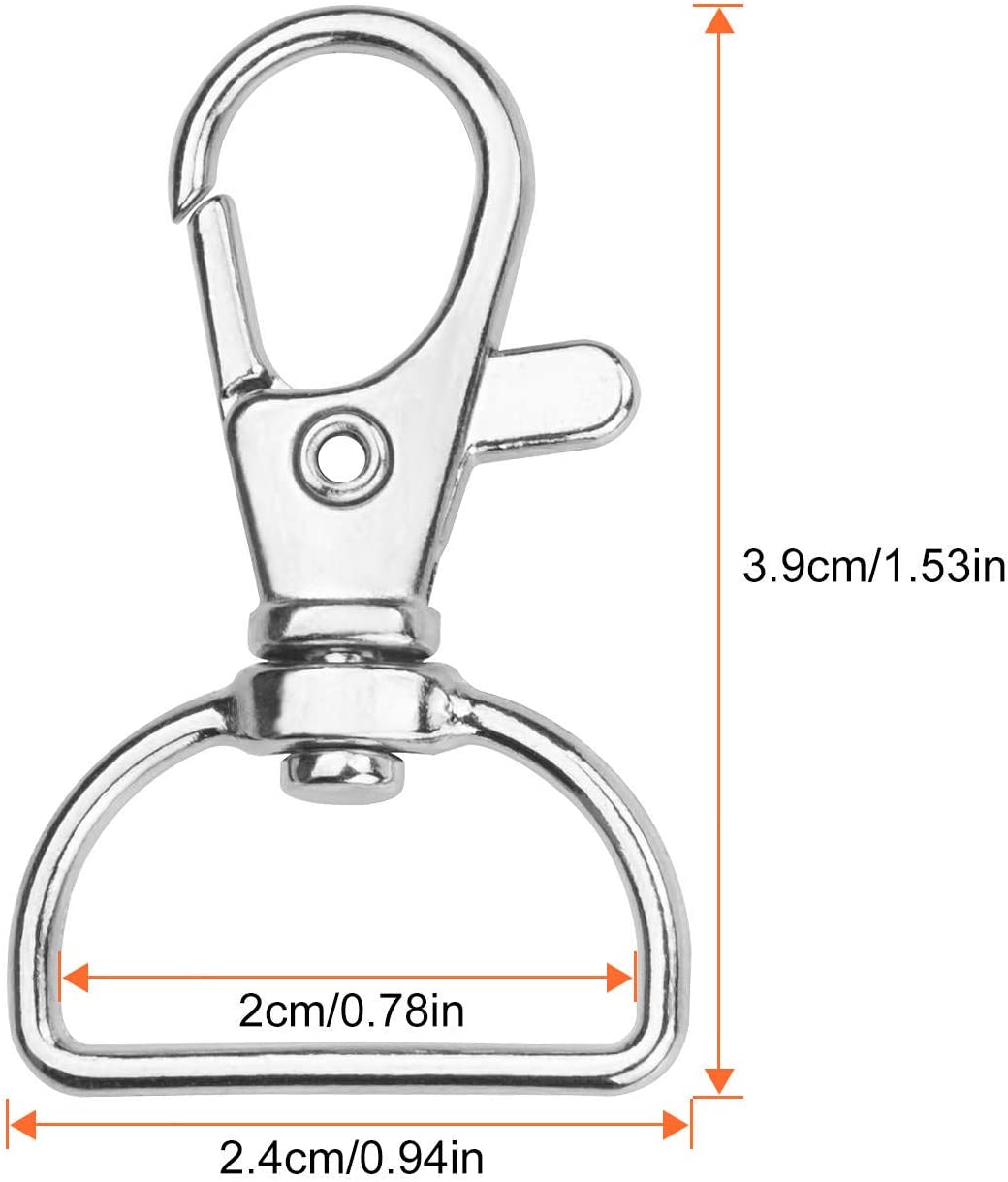 ABCISI 100 Pack Lobster Claw Clasps for Keychains, 3/4 inch Lanyard Clips D Ring Swivel Clasp Hook, Metal Lobster Clasp for Key Chain, Crafts and Purse DIY Lanyard Making