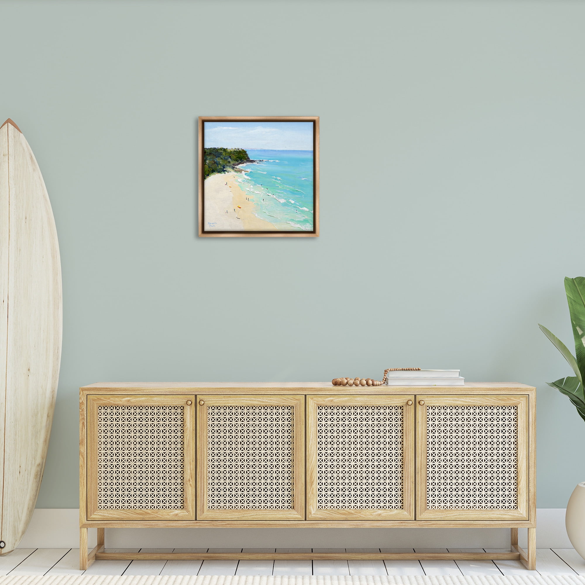 Stupell Industries Aerial Beachgoers Painting Landscape Painting Brown Floater Framed Canvas Art Print Wall Art, 25 x 25