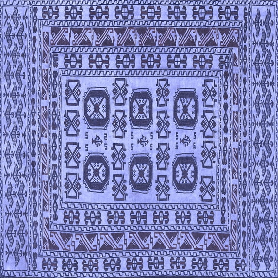 Ahgly Company Machine Washable Indoor Square Southwestern Blue Country Area Rugs, 7' Square
