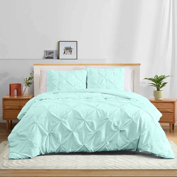 Mayran Linen 600 Thread Count 100% Egyptian Cotton Pinch Pleated Duvet Cover Only, Twin/Twin XL (68" X 90") Inches, Aqua-Blue Solid, Zipper Closure with 4 Corner Ties