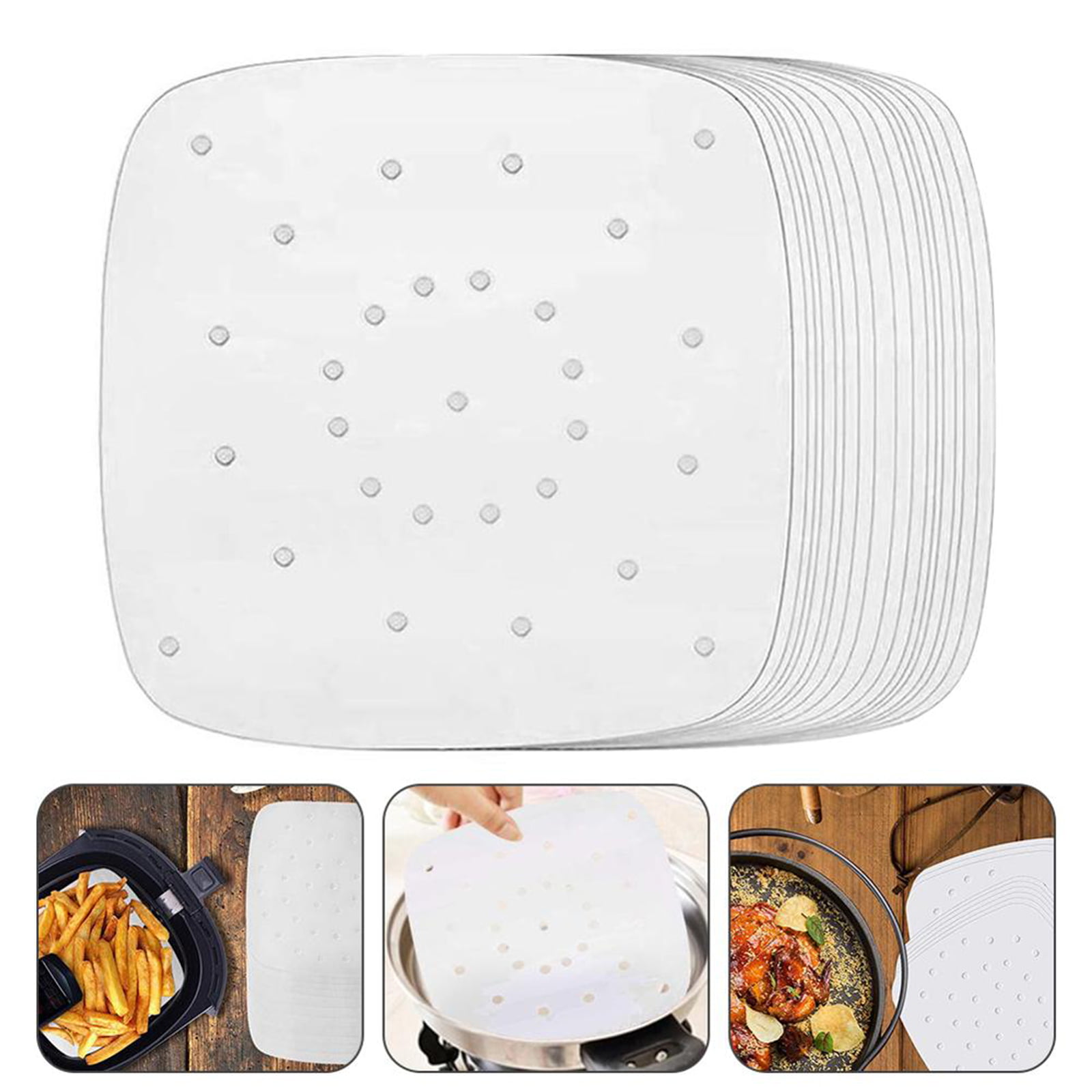 Steaming Parchment Liner 200 Pack 8.5 inch Square Air Fryer Liners Streamer Dumplings Pans Fish and Dim Sum Air Fryer Parchment Paper Perforated Parchment for Air Fryer 