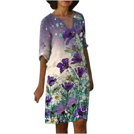 

YFPWM Plus Size Dresses for Wedding Guest Cute Summer Dresses Club Dress Modest Dresses Vacation Dresses Maternity Photoshoot Dress Half Sleeve V-Neck Print Dress