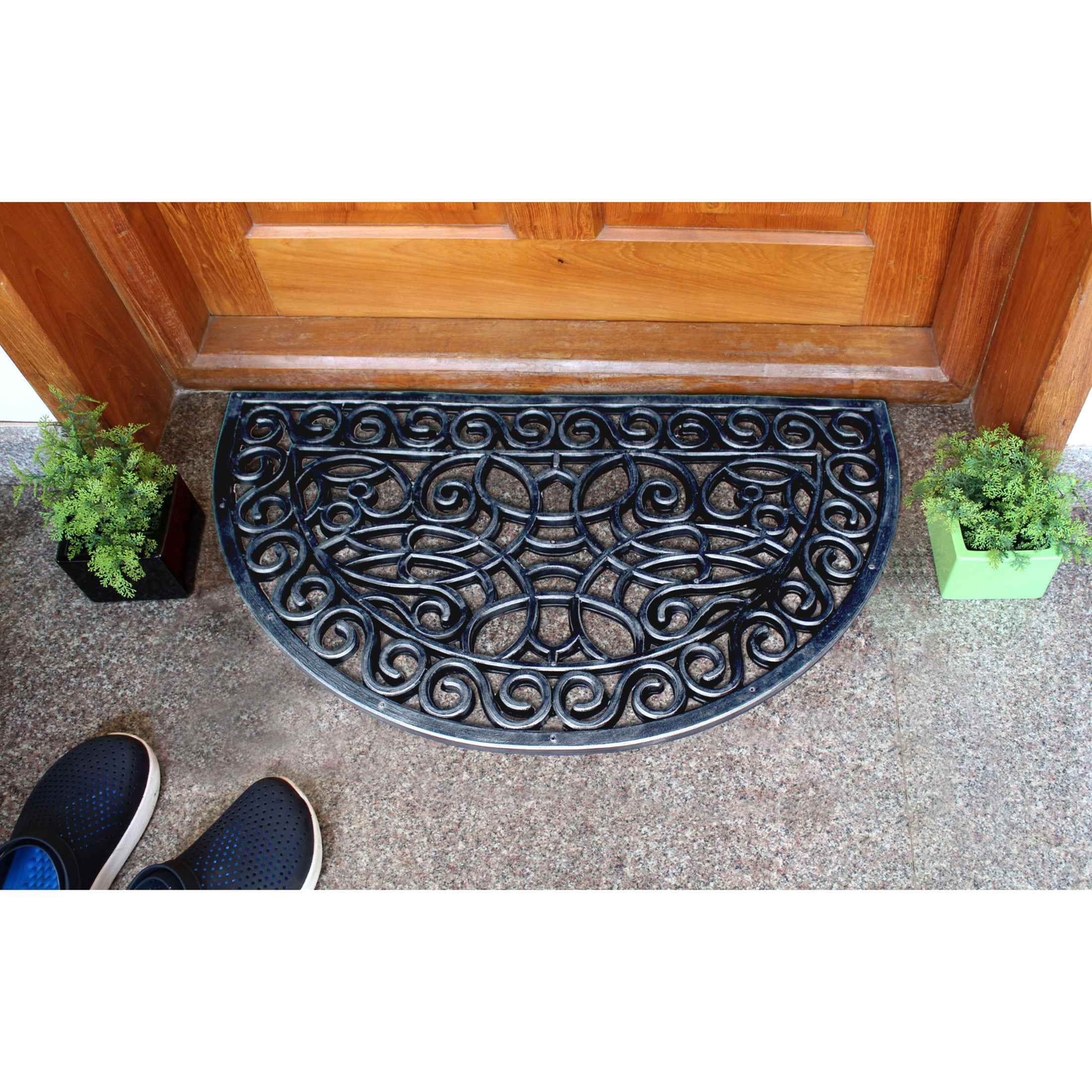 RugSmith Silver Moulded Trellis Half-round Rubber Doormat, 18"x30"