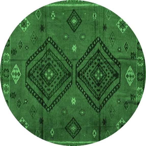 Ahgly Company Indoor Round Southwestern Emerald Green Country Area Rugs, 8' Round