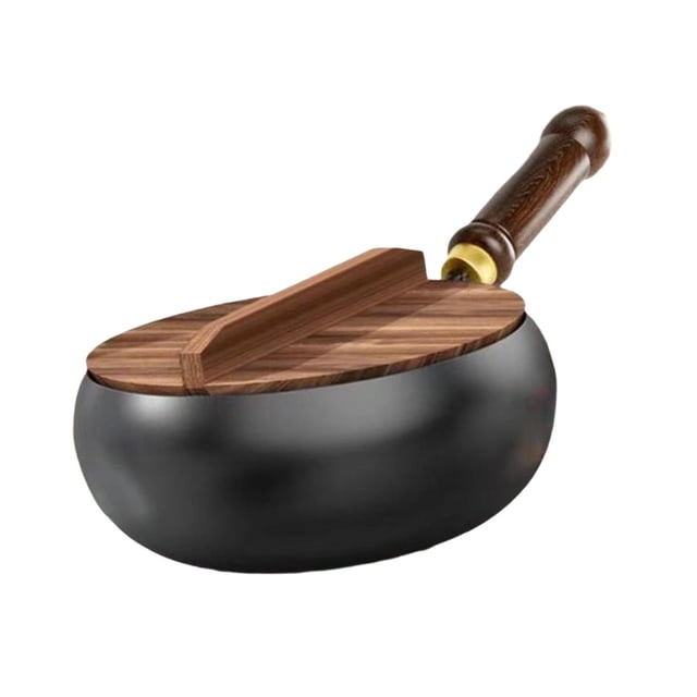Luzkey Wok Pan Gas Cookware Induction Cooker Frying Pan for Restaurant Kitchen Home 30cm wooden lid