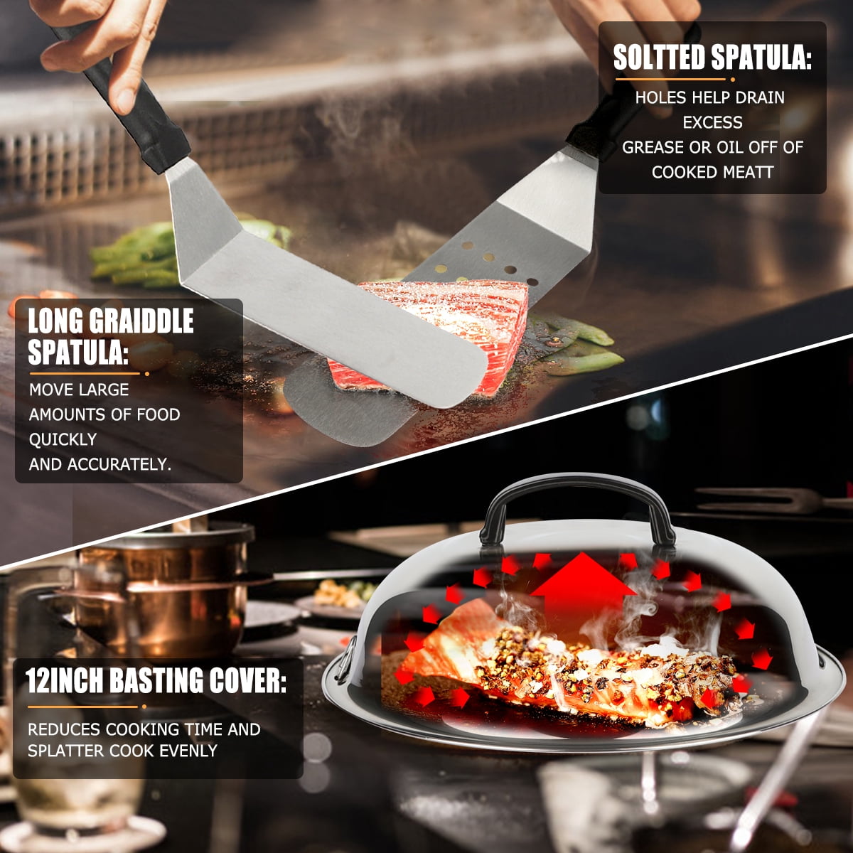 Mibote 15PCS Griddle Accessories Kit, Flat Top Grill Accessories Set for Blackstone and Camp Chef, Grill Spatula Set with Enlarged Spatulas, Scraper for Outdoor Barbecue