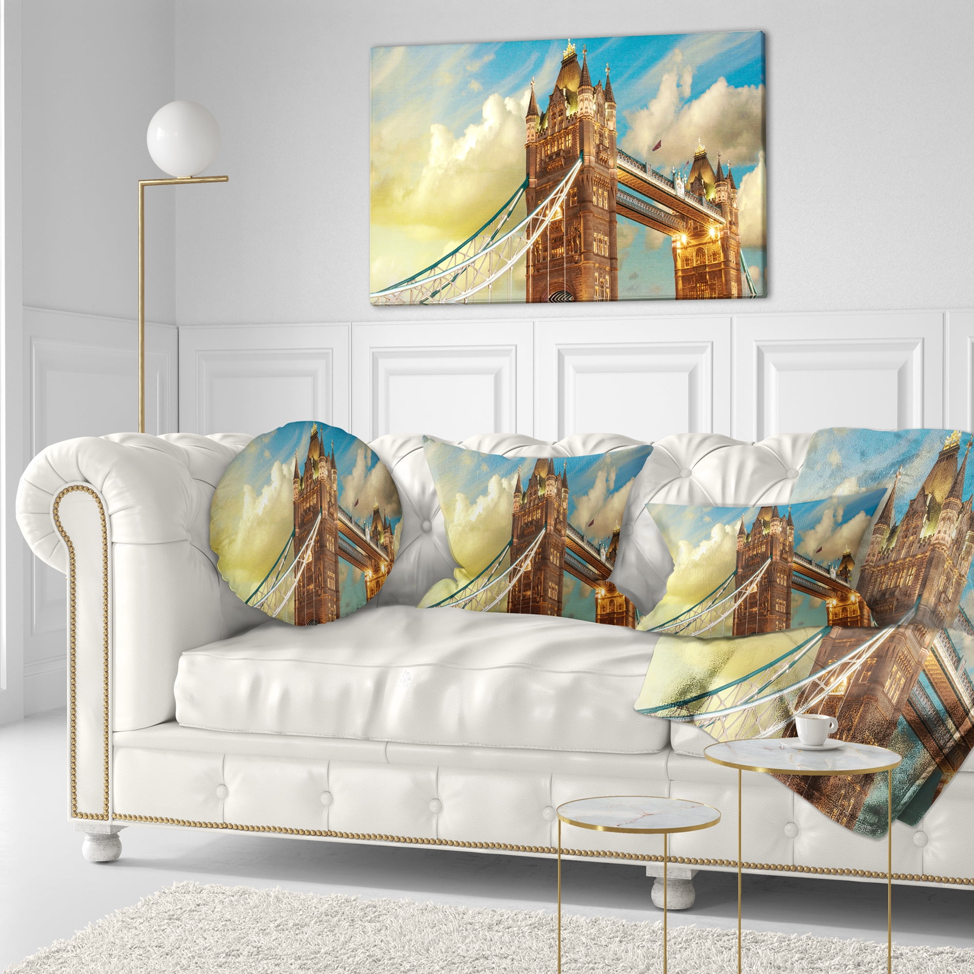 Designart Tower Bridge London at Sunset - Cityscape Photo Throw Pillow - 12x20