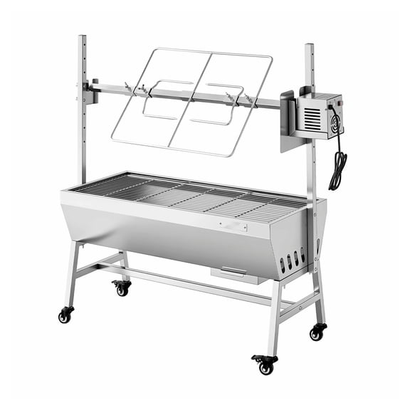 Rotisserie Grill Outdoor, 38W Spit Roaster BBQ, 132 LBS Capacity, Stainless Steel Electric Grill Kit with Wheels & Adjustable Height for Camping & Parties