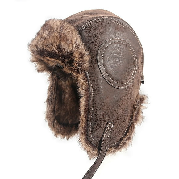 Ear Flaps Hat Warm Soft Faux Leather Trooper Cap Trapper Hat for Men Women