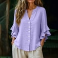 thumbnail image 6 of NSLGXD Dressy Blouses for Women 3/4 Sleeve Button Down Casual Shirts Plus Size Solid Color Daily Wear Work Tops Purple Blouses,Size S-3XL, 6 of 10