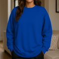 thumbnail image 2 of Women's Solid Color Round Neck Drop Shoulder Long Sleeve Loose Fit Casual Sweatshirt Top Fall and Winter Fashion Winter Clothes,Royal Blue,Size M, 2 of 5