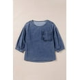 thumbnail image 4 of Vintage-Inspired Country Chic Women's Shirt - Sky Blue with Ruffles and Pockets - [ZhiHiMeRi] | (US 4-6)S,Sky Blue, 4 of 12