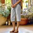 thumbnail image 6 of Jewelreauty Women's Striped Shorts Cotton Linen Straight Leg Elastic High Waist Casual Long Shorts Beach Summer (S, Gray), 6 of 7