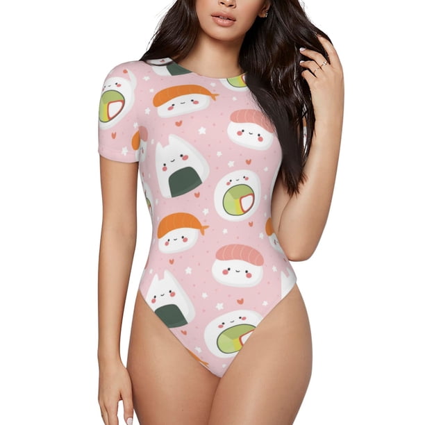 Balery Cute Sushi Body de cuello redondo de manga corta para mujer Tops de manga corta Tops básicos-XX-Large