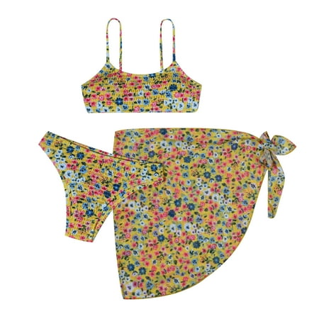 ZQGJB Women s Ruched Bandeau Two Piece Halter Top Triangle Bikini Set with Tie Side Bottom Sexy Floral Printed Swimsuit Bathing Suits(Gold L)