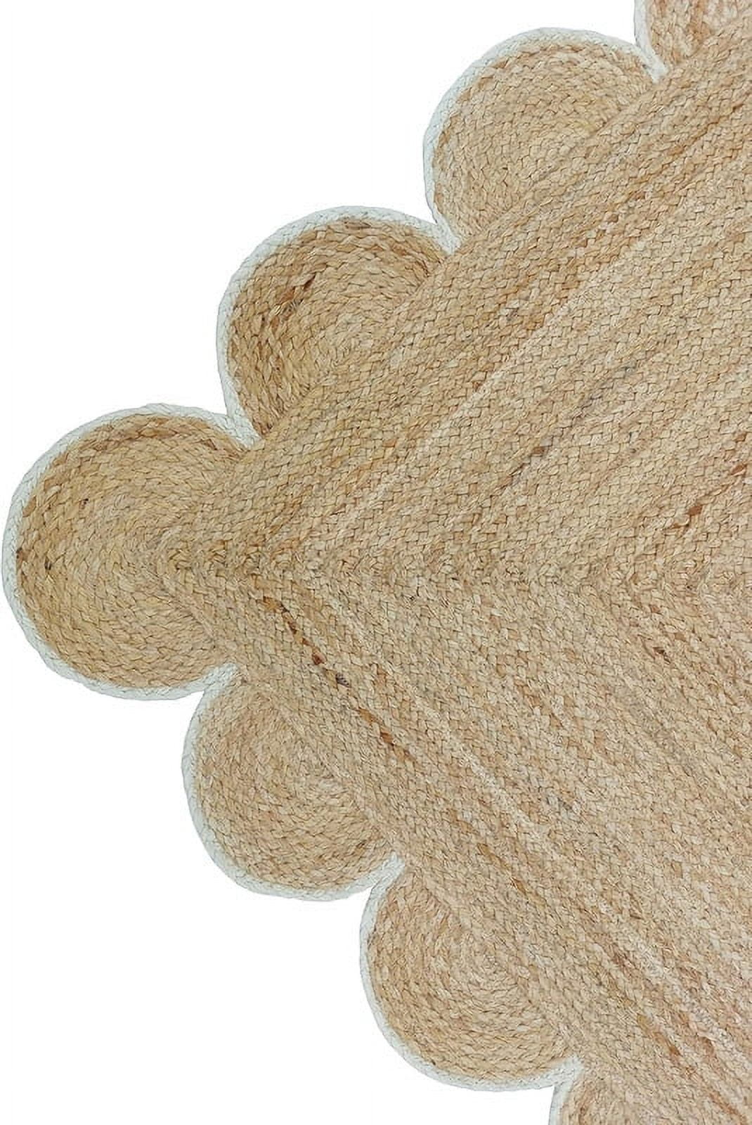 KLAVATE Natural Jute Scalloped Hand Braided Farmhouse Jute Runner Rug