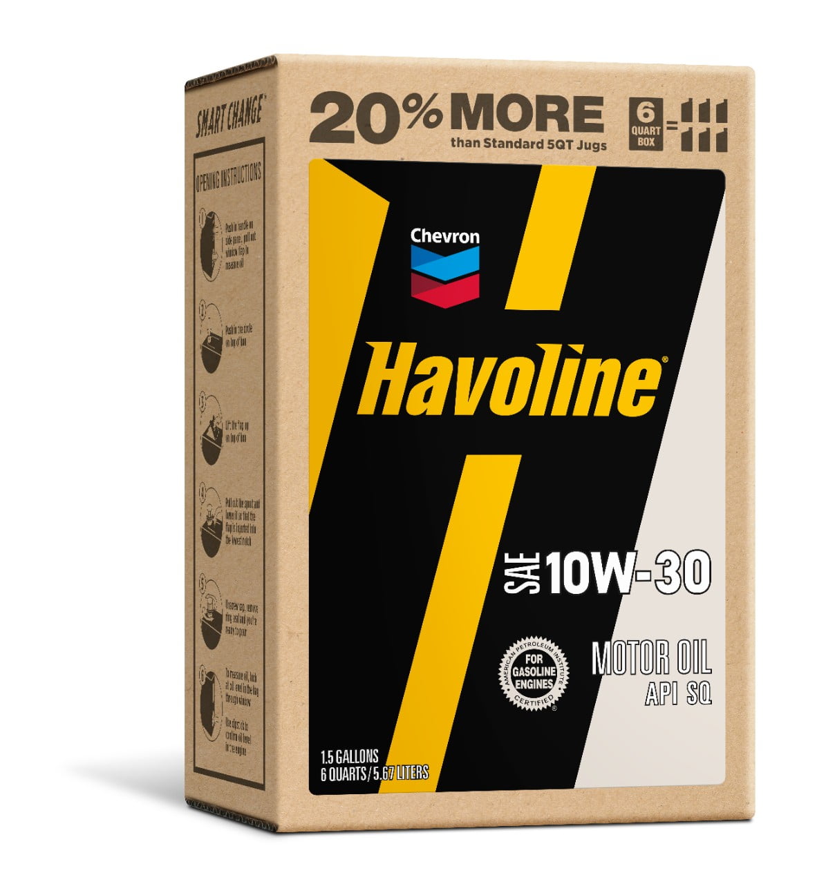 Chevron Havoline Conventional Motor Oil 10W-30, 6 Quart Smart Change Box