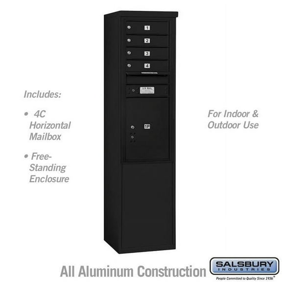 Salsbury Industries  17.75 x 69.375 x 18.5 in. Free-Standing 4C Horizontal Mailbox Unit - Front Loading - USPS Access, Black