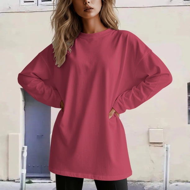 MHFRRA Camiseta de Manga Larga Suave y desgastada, Informal, Holgada, para Uso Diario y Cómoda. Rojo Ladrillo