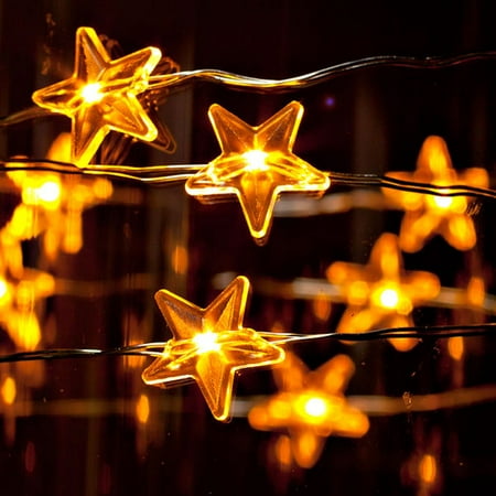 - Gerson 39194 - 20 Light 3.3' Silver Wire Warm White Clear Stars Battery Operated LED Micro Christmas Light String Set with 2