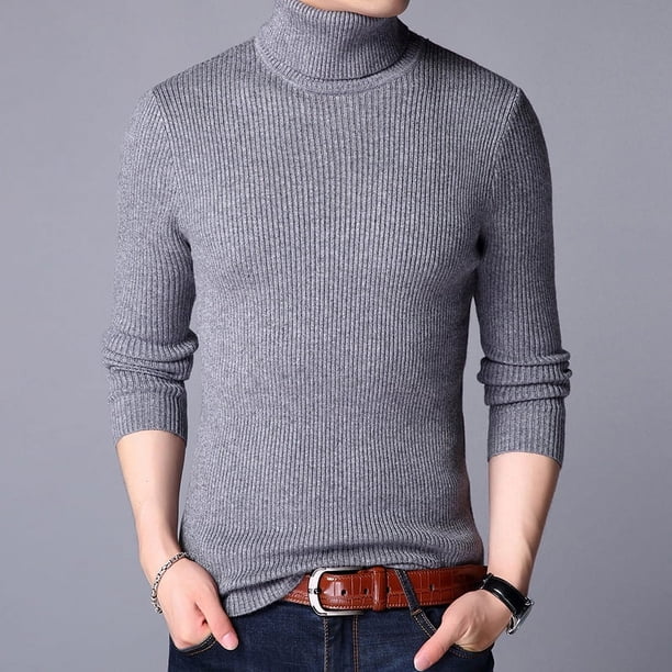 Suéter de punto de tiras verticales para hombre, estilo europeo y americano, ajustado, adelgazante, de color sólido, para otoño