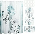 thumbnail image 5 of Dznils Rustic Farmhouse Shower Curtain and Rug Set, 16 Pc Teal Daisy Floral Bathroom Set, 72" x 72", 5 of 12