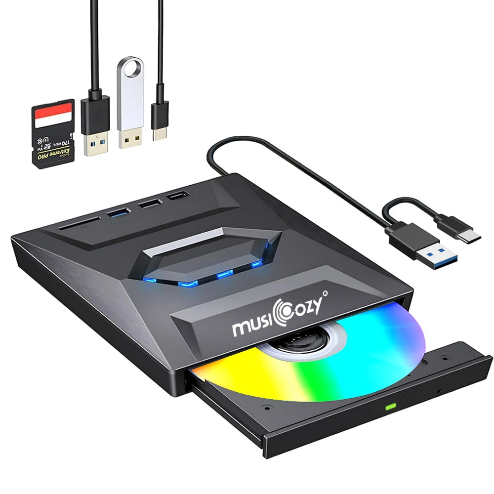 MUSICOZY, External DVD Drive, USB 3.0 Type-C, 2 Ports TF SD Card