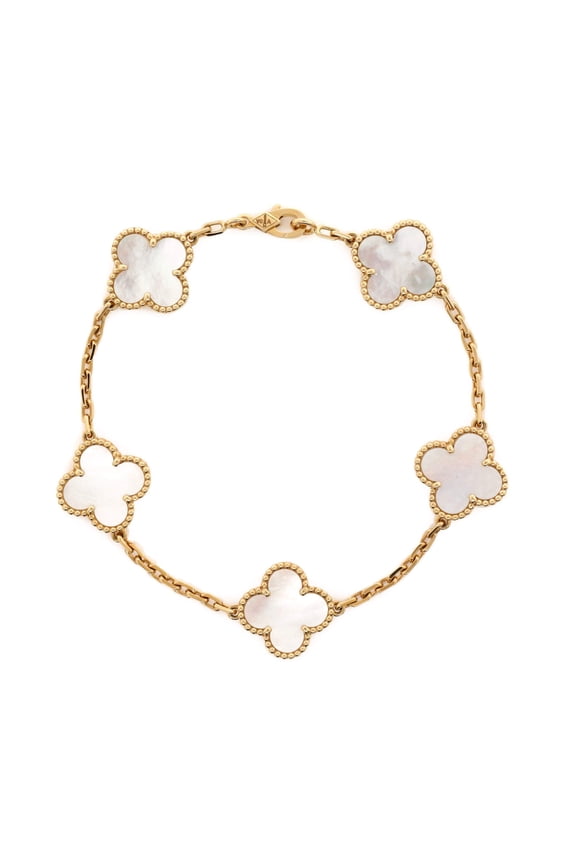 Pre-Owned Vintage Alhambra 5 Motifs Bracelet 18K Yellow Gold and Mother of Pearl By Rebag
