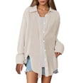 thumbnail image 1 of Camisa oversize lisa para mujer: prenda informal de corte holgado y tejido transpirable, cómoda para el día a día y las salidas informales., 1 of 8