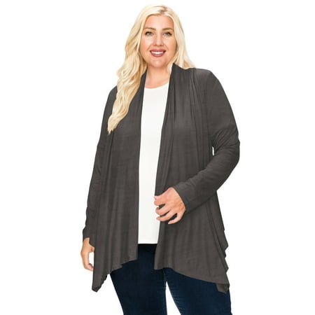 MOA COLLECTION Women's Plus Size Casual Long Sleeve Draped Open Front Solid Cardigan XL-4XL