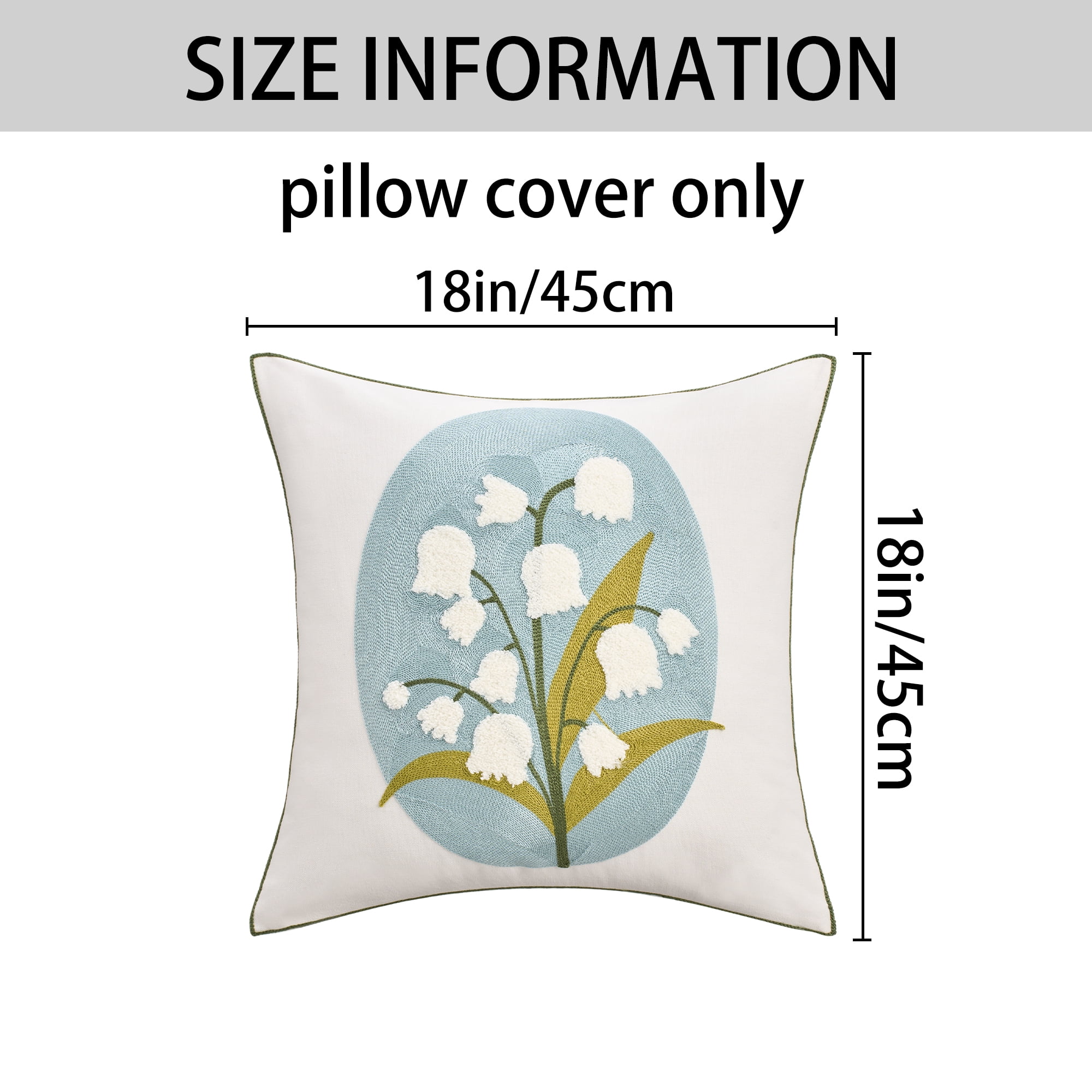 Unique Bargains Set of 2 Floral Embroidery Cotton Canvas Pillow Cover Blue White