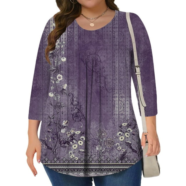 YLHFASHION T-Shirts Décontractés pour Femmes Grande Taille Manches 3/4 Col Rond Tunique Mignonne Hauts Basiques Blouses T-Shirts de Travail Affaires Liquidation T-Shirts à Manches Longues pour Femmes